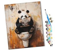 Peinture par Numéros pour Adulte Panda assis sur les toilettes lisant un journal DIY Peinture Acrylique pour Adultes Enfants débutants Facile sur Toile 40×50 cm avec peintures et pinceaux-sans Cadre