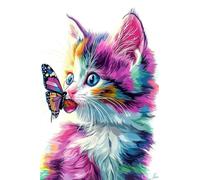 Peinture par Numéros pour Adulte - Papillons pour chats DIY Peinture Acrylique pour Adultes Débutants, 40x60cm Numéro d'Art Kit Peinture par Décoration Murale Pour La Maison (sans Cadre) w-593