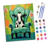 Peinture par Numéros pour Adulte Vache pie sur une chaise verte Kits de Peinture au Numéro avec pinceaux Peinture de Dessin de Pigment Acrylique Paint by Numbers pour Décoration de la Maison 40x50 cm