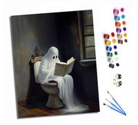 Peinture par numéros pour adultes à l'huile à la main débutants colorées Peinture par Numéros pour la Décoration de la Maison 40x50cm Sans CadreLe fantôme qui lit le journal dans les toilettes