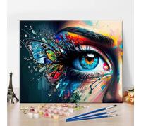 Peinture par numéros pour adultes Acrylique Œil Peinture par numéros Kits Papillons colorés Peinture par numéros pour adultes débutants Art abstrait Décoration murale Peinture à l'huile, 16 pouces x