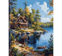 Peinture par Numéros pour Adultes, Cabane au bord du lac Peinture Numero Adulte Kits, DIY Kits de Peinture à L'huile pour Cadeaux et Décoration Murale de la Maison 30x40cm(sans Cadre)