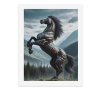 Peinture par numéros pour adultes - Cheval d'élevage avec des taches semblables à un léopard, crinière et queue noires debout sur une colline herbeuse - pour décoration murale d'intérieur 30,5 x 40,6