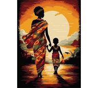 Peinture par Numéros pour Adultes, Coucher de soleil femme africaine Peinture Numero Adulte Kits, DIY Kits de Peinture à L'huile pour Cadeaux et Décoration Murale de la Maison 30x40cm(sans Cadre)