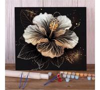 Peinture par numéros pour Adultes DIY Fleur blanche noire Kits de Peinture au Numéro avec Pinceaux Peinture de Dessin de Pigment Acrylique sans Cadre pour la Décoration de la Maison - 40x40cm