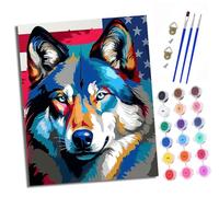 Peinture par Numéros pour Adultes Kit de Peinture à l'huile sur Toile par Numéro pour ou Débutants Le regard coloré du loup Avec Pinceaux Peinture à Dessin 40 x 50 cm