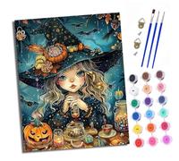 Peinture par Numéros pour Adultes Kit de Peinture à l'huile sur Toile par Numéro pour ou Débutants Petit sorcier d'Halloween Avec Pinceaux à Dessin 40 x 50 cm