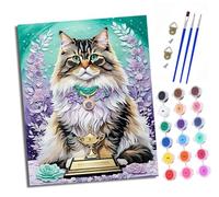 Peinture par Numéros pour Adultes Kit de Peinture à l'huile sur Toile par Numéro pour ou Débutants Un beau chat primé Avec Pinceaux Peinture à Dessin 40 x 50 cm