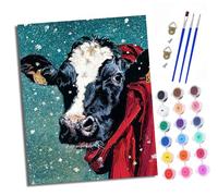 Peinture par Numéros pour Adultes Kit de Peinture à l'huile sur Toile par Numéro pour ou Débutants Vache à écharpe rouge Avec Pinceaux Peinture à Dessin 40 x 50 cm