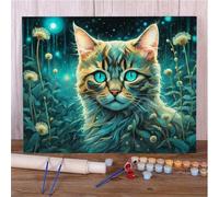 Peinture par Numéros pour Adultes, Kit de Peinture par Numéro Débutant, DIY Peinture Acrylique pour Facile sur Toile 40x50cm avec Peintures et Pinceaux, Plante Chat Animal (Cadre DIY)