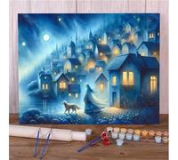 Suneve Peinture par Numéros pour Adultes Paysage bleu sans Cadre Kits de Peinture au Numéro avec Peinture Acrylique et 3 Pinceaux pour Décoration de la Maison - 30x40cm