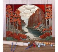 Peinture par Numéros pour Adultes Paysage rouge sans Cadre Kits de Peinture au Numéro avec Peinture Acrylique et 3 Pinceaux pour Décoration de la Maison - 40x60cm