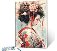Peinture par Numéros pour Adultes, Peinture par Numéros Grand Japon geisha 40x50 cm Acryliques Peintures Numéros Débutants Enfants, Peinture Avec 3 Pinceaux Paint by Numbers Kit, Sans Cadre v-460