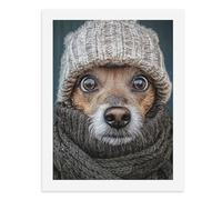 Peinture par numéros pour adultes - Petit chien portant un chapeau et une écharpe en tricot, avec de grands yeux et un visage marron et blanc - pour décoration murale d'intérieur 30,5 x 40,6 cm