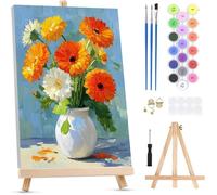 Peinture par Numéros pour Adultes sur Toile Encadrée avec Chevalet,Gerbera Paint by Numbers Kit,Fleur Peinture 034 Fleur