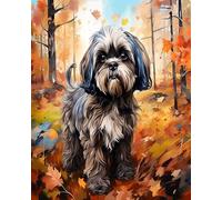 Peinture par numéros pour adultes,Un très beau chien du Shih Tzu dans la forêt,Kits de peinture par numéros sur toile,kits de peinture à l'huile acrylique pour la décoration,40x50cm,Sans cadre