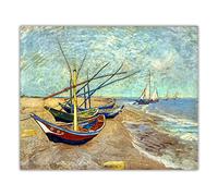 Peinture par numéros pour adultes Van Gogh - Bateaux de pêche sur la plage des Saintes Maries de la Mer - Kits de peinture sur toile pour adultes - Cadeaux d'art pour décoration d'intérieur