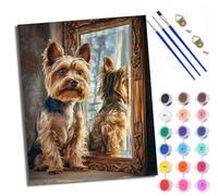 Peinture par Numéros pour AdulteYorkshire Terrier se regardant dans le miroir DIY Peinture Acrylique pour Adultes Débutants Kit de Peinture à l'huile sur Toile pour Décoration Murale Maison 40x50cm