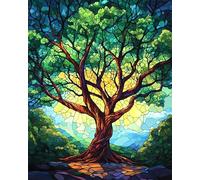 Peinture par numéros style vitrail,un arbre luxuriant,peinture par numéros pour adultes et débutants,kits de peinture à l'huile sur toile 16 x 20 pouces,parfait pour la décoration murale du bureau