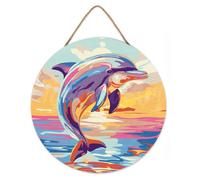 Figured'Art Peinture par Numéro Adulte sur Disque en Bois de 30cm de diamètre - Dauphin - Kit de Loisir Créatif DIY Numéro d'Art Complet