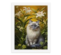 Peinture par numéros sur fond orange Il y a un beau chat entouré de lys blancs Kit de peinture numérique pour adultes Créez votre propre scène magique Fournitures d'art sans cadre 40 x 50 cm