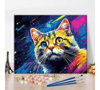 Peinture par numéros sur toile DIY Artisanat d'art Tableau chat 40x50 cm