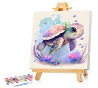 Peinture par numéros - Tortue de mer - Avec cadre - Tortue de mer - Peinture par numéros - Pour enfants à partir de 5, 6, 7, 8, 9 ans - Pour la décoration de la maison - 20 x 20 cm