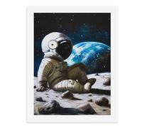 Peinture par numéros Un astronaute solitaire regarde la terre depuis la lune pour adulte Peinture numérique pour décoration murale unique Impression abstraite moderne sans cadre 40 x 50 cm
