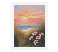 Peinture par numéros Un beau coucher de soleil sur la plage avec des fleurs roses au premier plan Kit de peinture numérique pour adultes Créez votre propre scène magique Fournitures d'art sans cadre