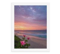 Peinture par numéros Un beau coucher de soleil sur la plage avec des fleurs roses au premier plan Kit de peinture numérique pour adultes Créez votre propre scène magique Fournitures d'art sans cadre