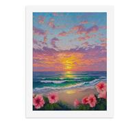 Peinture par numéros Un beau coucher de soleil sur la plage avec des fleurs vibrantes au premier plan Kit de peinture numérique pour adultes Créez votre propre scène magique Fournitures d'art sans