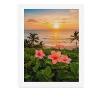 Peinture par numéros Un beau coucher de soleil sur l'océan avec des fleurs roses vives au premier plan Kit de peinture numérique pour adultes Créez votre propre scène magique Fournitures d'art sans