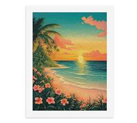 Peinture par numéros Un beau coucher de soleil sur une plage tropicale avec palmiers et fleurs Kit de peinture numérique pour adultes Créez votre propre scène magique Fournitures d'art sans cadre 40 x