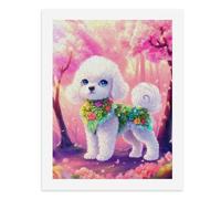 Peinture par numéros - Un joli chien blanc orné d'ailes florales colorées dans une forêt en fleurs - Kit de peinture numérique pour adultes - Créez votre propre scène magique - Fournitures d'art sans