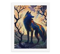 Peinture par numéros Un loup mystique coloré se tient au milieu d'arbres torsadés sous un ciel vibrant Kit de peinture numérique pour adultes Créez votre propre scène magique Fournitures d'art sans