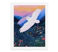 Peinture par numéros Un majestueux hibou blanc planant au-dessus d'un village pittoresque niché parmi des fleurs colorées Kit de peinture numérique pour adultes Créez votre propre scène magique