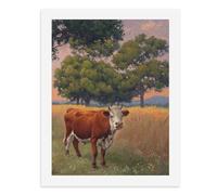 Peinture par numéros Une vache marron et blanche debout dans un champ doré avec des arbres en arrière-plan Kit de peinture numérique pour adultes Créez votre propre scène magique Fournitures d'art