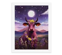 Peinture par numéros Une vache ornée de fleurs colorées se tient sous un ciel étoilé pour adultes Créez votre propre scène magique Fournitures d'art sans cadre 40 x 50 cm