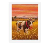 Peinture par numéros Une vache portant un chapeau de paille dans un champ de blé doré Kit de peinture numérique pour adultes Créez votre propre scène magique Fournitures d'art sans cadre 40 x 50 cm