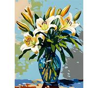 Peinture par Numéros Vase bouquet de lys DIY Peinture Acrylique pour Adultes Débutants avec Pinceaux Kit de Peinture à l'huile sur Toile pour Décoration Murale Maison,sans Cadre 55x70 cm