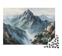 Peinture Paysage Montagne Difficile Puzzle 1000 Pièces pour Adultes Brume Enveloppant des Sommets Montagneux Rocheux Acérés Premium Robuste Haute Qualité Vibrant Défiant Anti-Stress 38x26cm/1000pcs