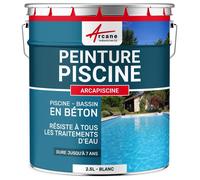 PEINTURE PISCINE BÉTON - 12 Couleurs - HAUTE RESISTANCE 7 ans - ARCAPISCINE - 2.5 L Blanc