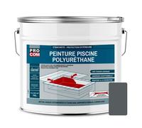 Peinture piscine béton, peinture polyuréthane pour piscine et bassin, étanche et souple, béton, enduit, ciment PROCOM 10 litres Gris foncé (RAL 7012)