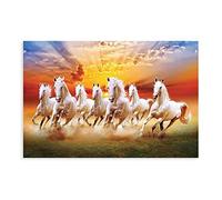Peinture portrait de cheval Sept chevaux sauvages chanceux qui courent sur toile Poster décoration de chambre à coucher Paysage sportif Décoration de bureau Cadeau sans cadre 60 x 90 cm