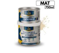 BRICOSALVAJE Peinture pour receveurs de douche et baignoires, Finition MAT, Kit 150 ml (composant B) + 600 ml (composant A) - Séchage rapide, grande dureté et résistance premium (Lin toasté)