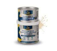 BRICOSALVAJE Peinture pour baignoires et receveurs de douche en polyuréthane | 750 ml (600+150 ml) | Finition céramique satinée | Deux composants | Imperméable et résistante (Lin toasté)