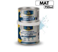 BRICOSALVAJE Peinture pour receveurs de douche et baignoires, Finition MAT, Kit 150 ml (composant B) + 600 ml (composant A) - Séchage rapide, grande dureté et résistance premium (Brume arctique)