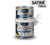 BRICOSALVAJE Peinture pour baignoires et receveurs de douche en polyuréthane | 750 ml (600+150 ml) | Finition céramique satinée | Deux composants | Imperméable et résistante (Pierre sereine)
