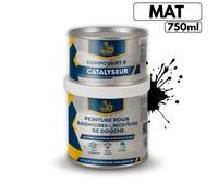 BRICOSALVAJE Peinture pour receveurs de douche et baignoires, Finition MAT, Kit 150 ml (composant B) + 600 ml (composant A) - Séchage rapide, grande dureté et résistance premium (Ébène profond)
