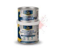 BRICOSALVAJE Peinture pour baignoires et receveurs de douche en polyuréthane | 750 ml (600+150 ml) | Finition céramique satinée | Deux composants | Imperméable et résistante (Quartz rose)